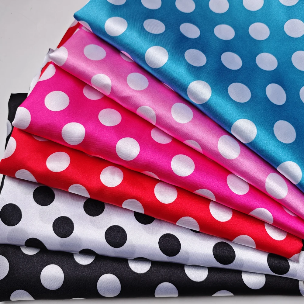 

58'' Wide Sold By Meter 2cm Big Polka Dots Satin Fabric Polyester Charmeuse Sateen Diy Sewing Crafts Material