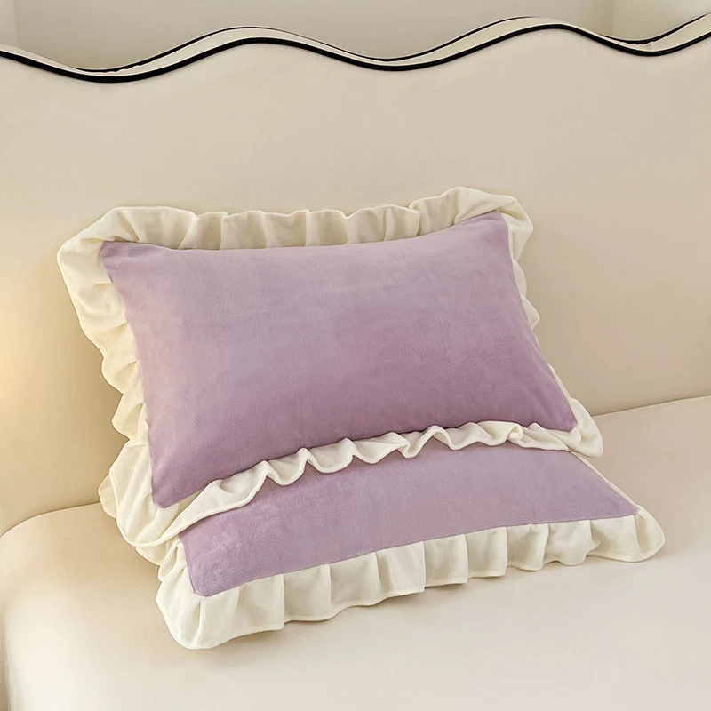 

2pcs/set Lacy Style Velvet Pillowcase Solid Color Home Decor Sleeping Pillow Case Winter Warm Pillow Cover 48x74cm