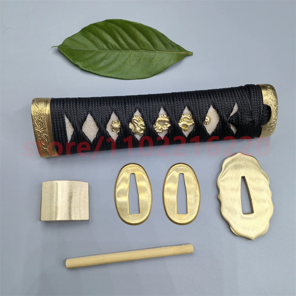 

A Set 15cm Tsuka Handle Hilt Brass Tsuba Handguard Guard Habaki Seppa Real Rayskin For Japan Samurai Katana Sword Fittings