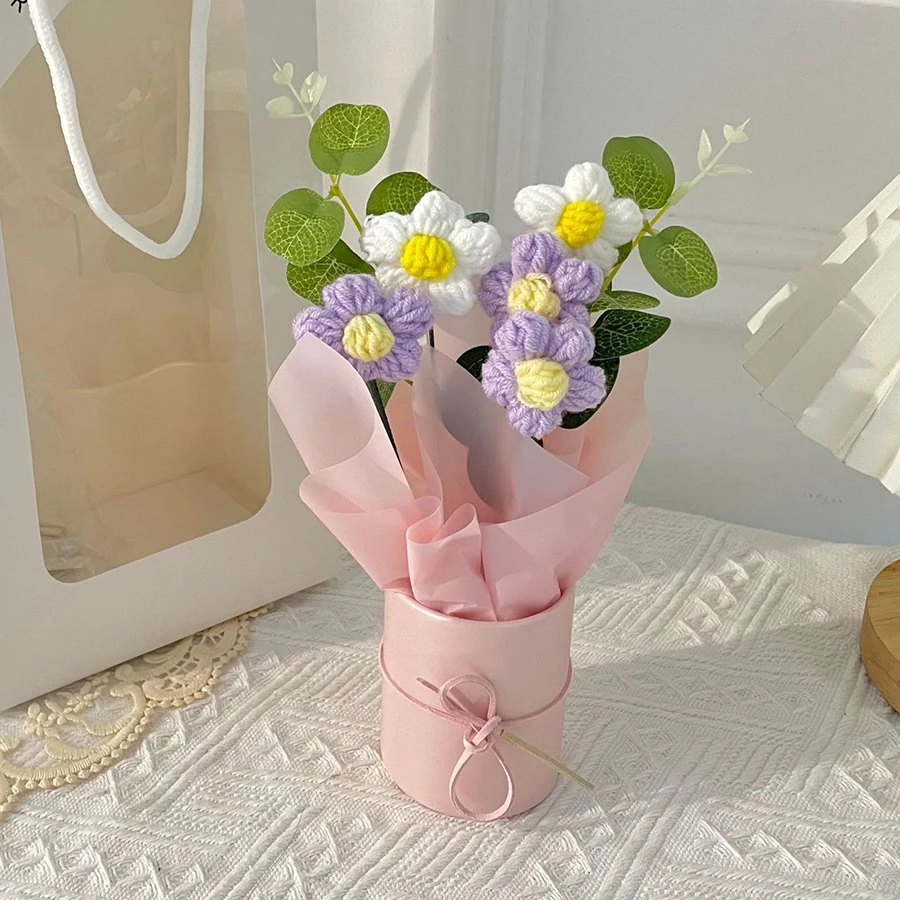 1 Stück Wunderschöner Garn-Blumenstrauß mit Blumenröhre, Couchtischdekoration, Geschenk zum Valentinstag und Muttertag – Detail 2