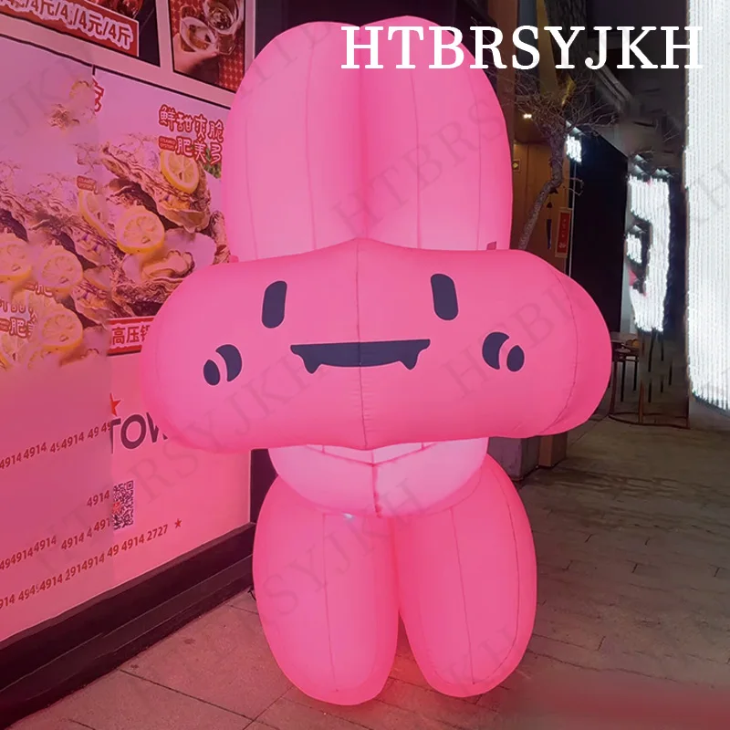 

Creative inflatable pink rabbit model with white LED lights, decorative props for zoo exhibition
