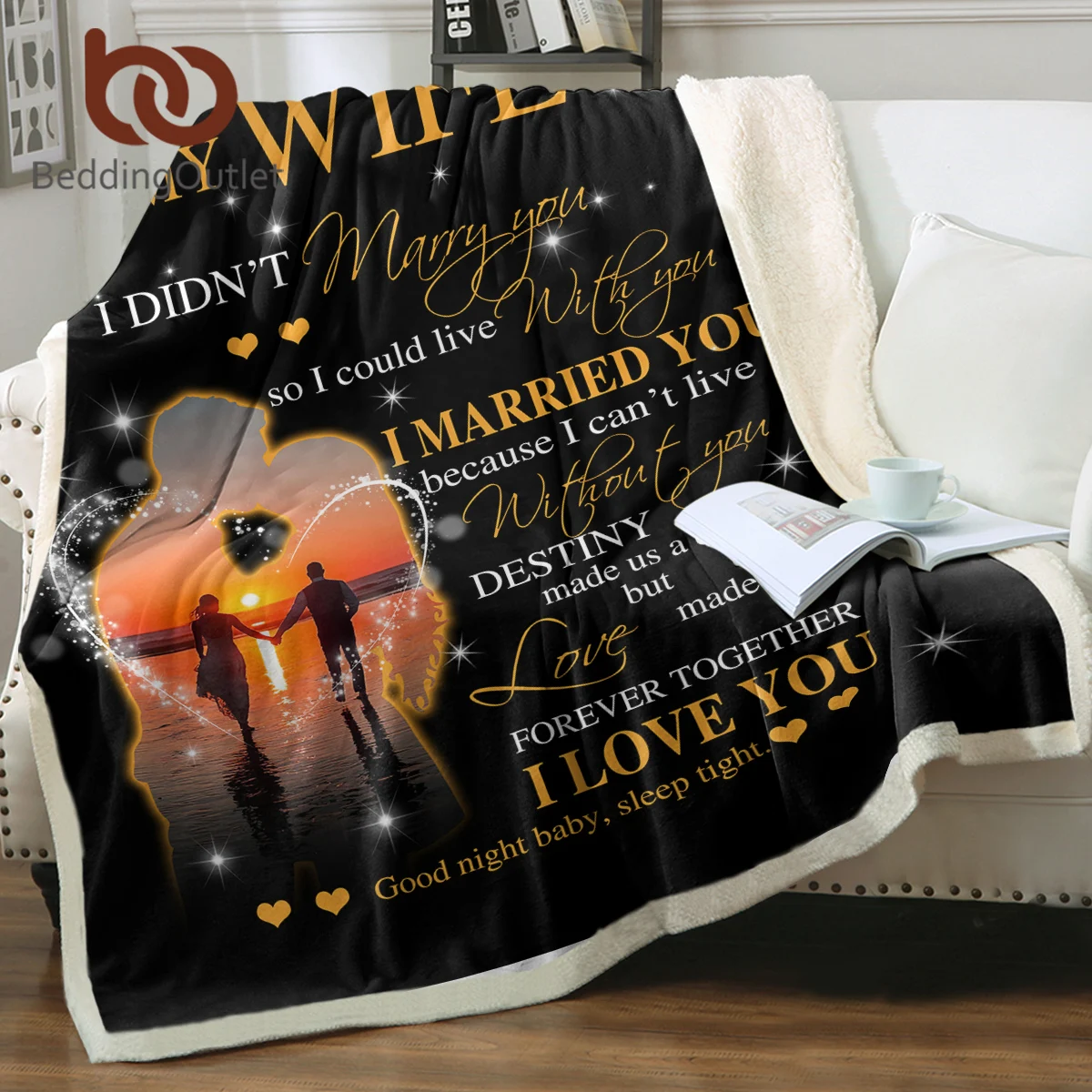 

BeddingOutlet Word To My Wife Sherpa Fleece Blanket Romance Beach Sunset Blanket For Valentine's Day And Birthday Polyester Gift