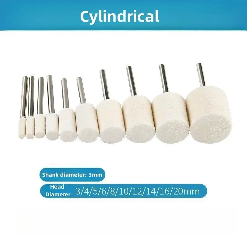 10PCS 3mm Shank 3-20mm Pad Wool Felt Polishing Buffing Wheel Grinding Head Metals Rotary Tools Wheels Tool Drill Electric Grinde