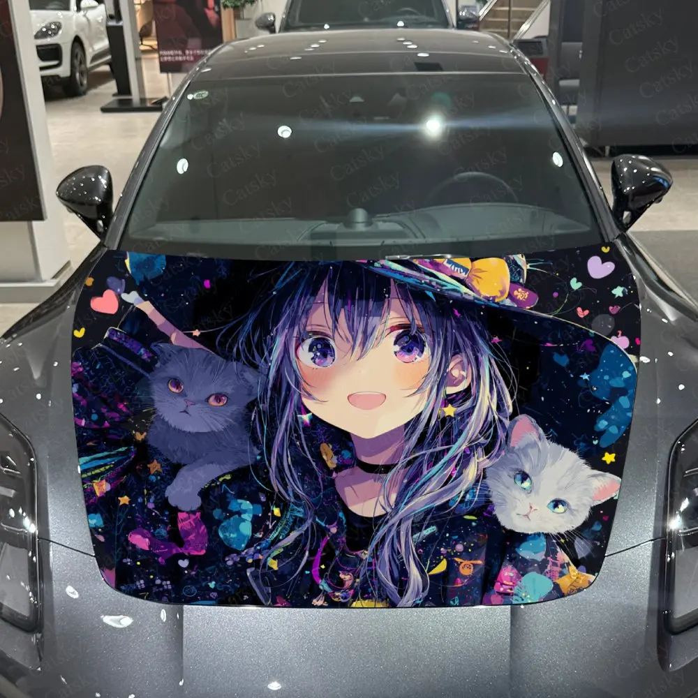 

Виниловая пленка для автомобиля в стиле аниме «Кошки и девочки» — яркий узор, устойчивая к брызгам наклейка из ПВХ для капота двигателя, легко снимается и D