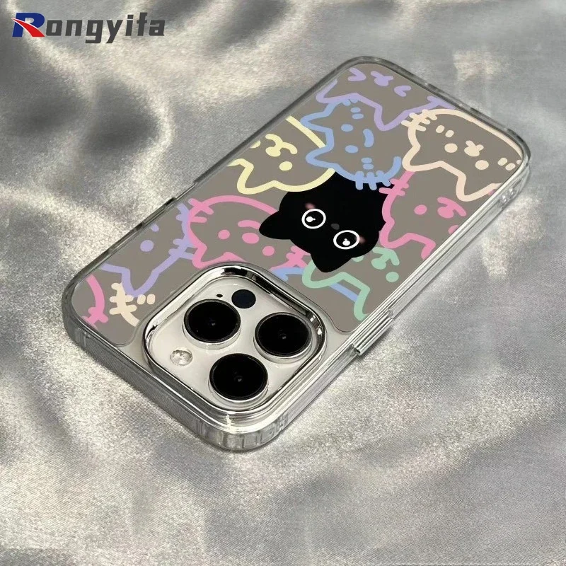 For Vivo Y72 Y53S Y52S Y31S Y10 Y15S IQOO Neo 9 8 Pro 6 SE 5 Lite 3 Z1 U5E U5X U3X Z5X Z3 Phone Case Cute Cat Mirror Soft Cover