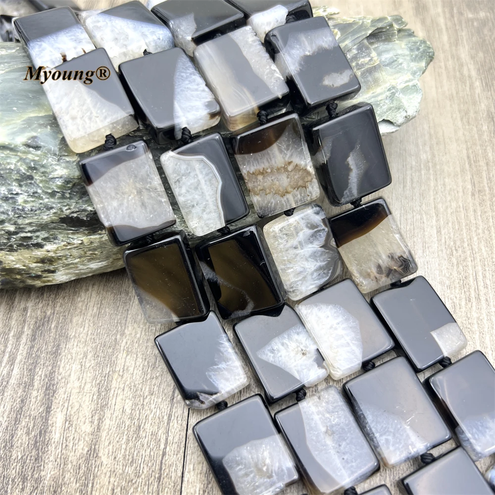 2 Strands/Lot Square Shape Natural Black And White Agates Quartz Stone Slice Space Beads For DIY Jewelry Making MY230432