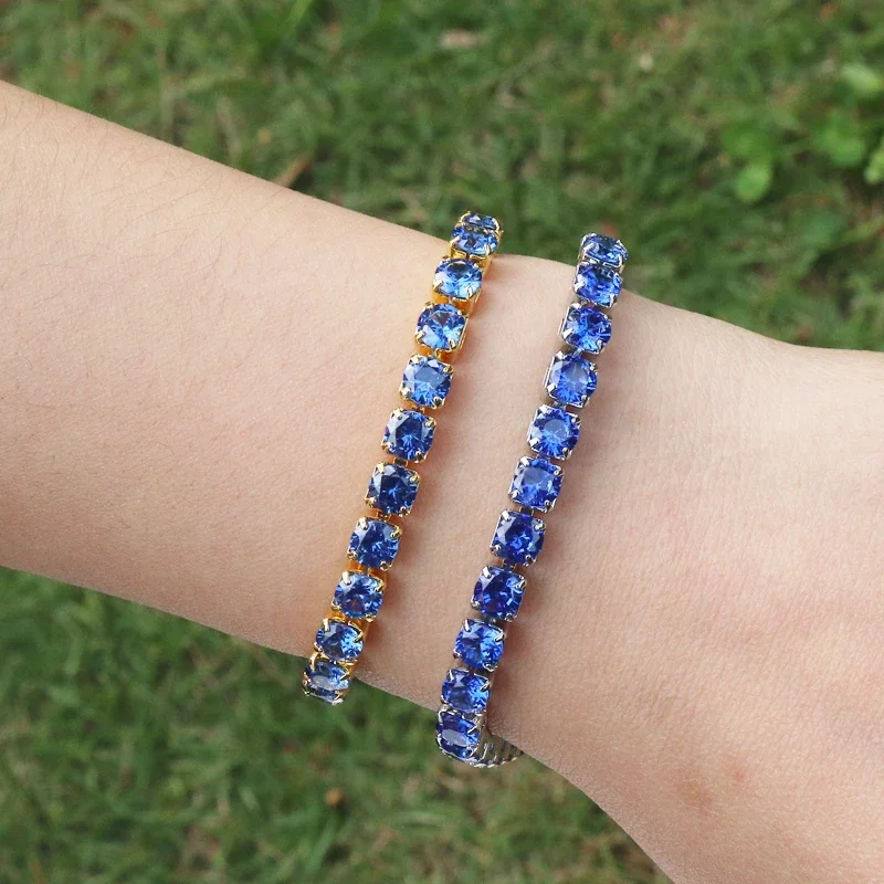 Luxury 5mm Blue CZ Tennis Bracelets For Women Girls Iced Out Zircon 18k Gold Plated Women\'s Bracelet Jewelry Christmas Gift