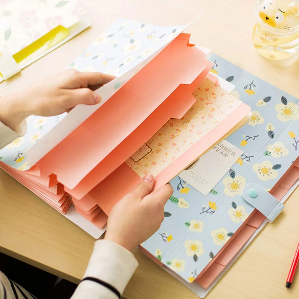 แฟ้มเอกสารแบบขยายได้ ขนาด A4 5 ช่อง แฟ้มจัดระเบียบเอกสารแบบพับได้ แฟ้มลายดอกไม้ แฟ้มเอกสาร