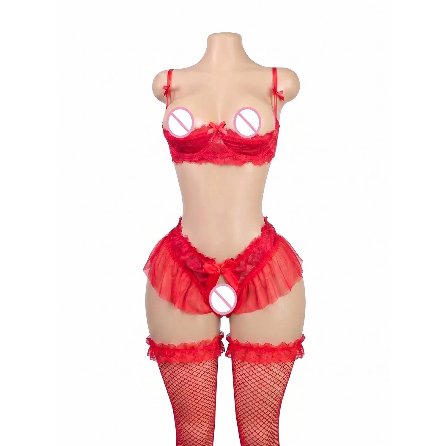 

Women's Semi-Sheer Lingerie Set For Sexy Garter Lingerie Set Bow Lace Erotic Bra Set Brief Panty Push Up Erotic Underwear Set