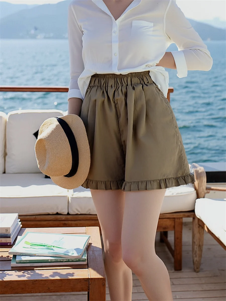 반바지 여성 민트 그린 프릴 하이 웨이스트 태슬 Y2K streetwear 블루 바지 미니 새로운 유럽 스타일 트렌디 한 기질