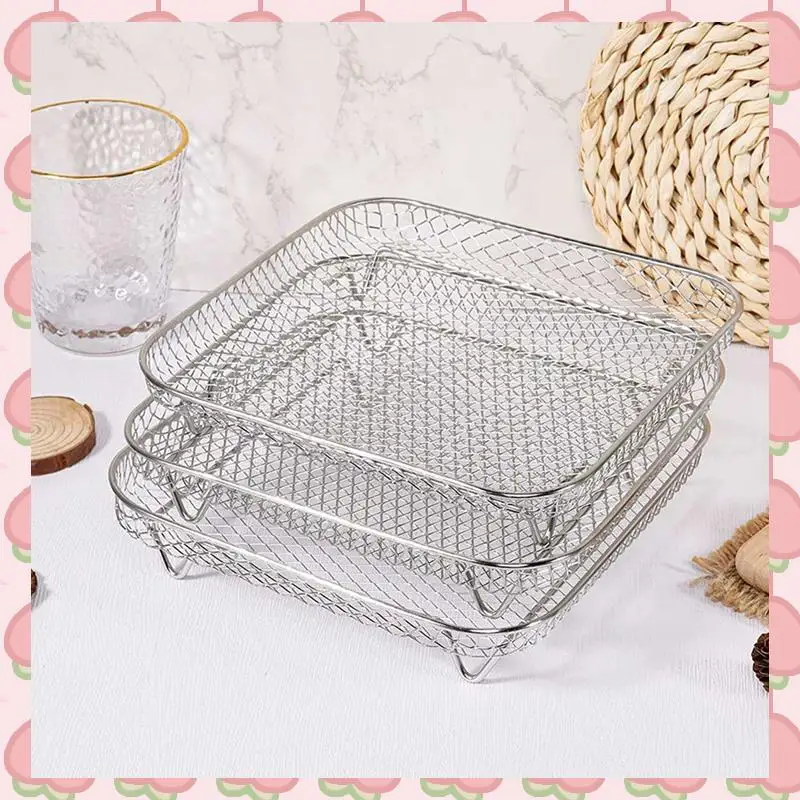 N18R 2X Drie-Tier Luchtfriteuse Grillrek Roestvrijstalen Airfryer Tool Bakplaat Roosteren Kookrek Luchtfriteuses