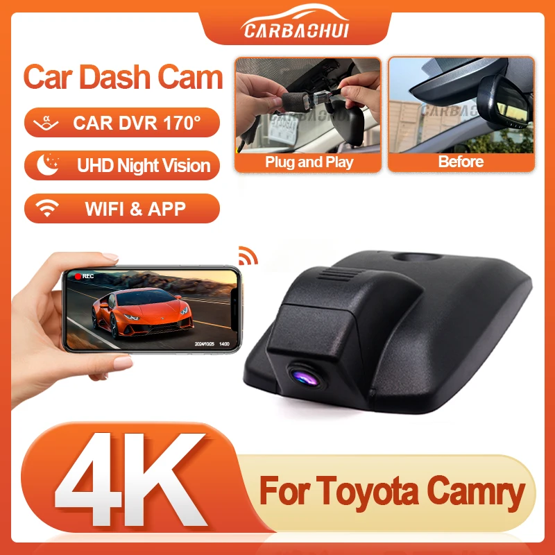 

Для Toyota Camry 2021-2024 Plug and Play UHD 4K 2160P Видеорегистратор для автомобильной камеры Регистратор Видеорегистратор WIFI Автомобильный видеорегистратор Записывающие устройства