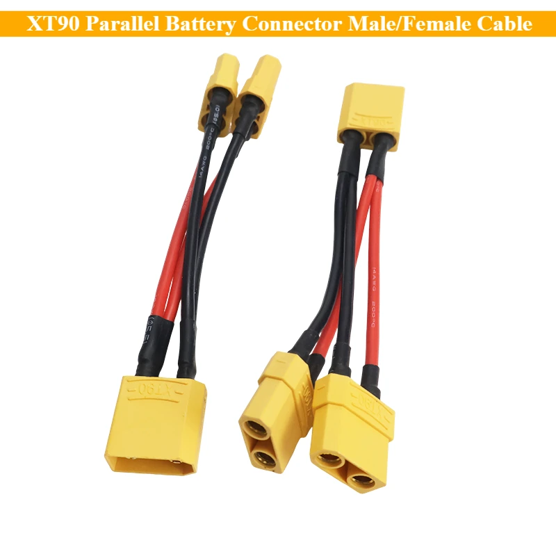 1Pcs XT90 Parallel Battery Connector Male/Female Cable Dual Extension Y Splitter Silicone Wire 14AWG 10CM for RC Motor Expand