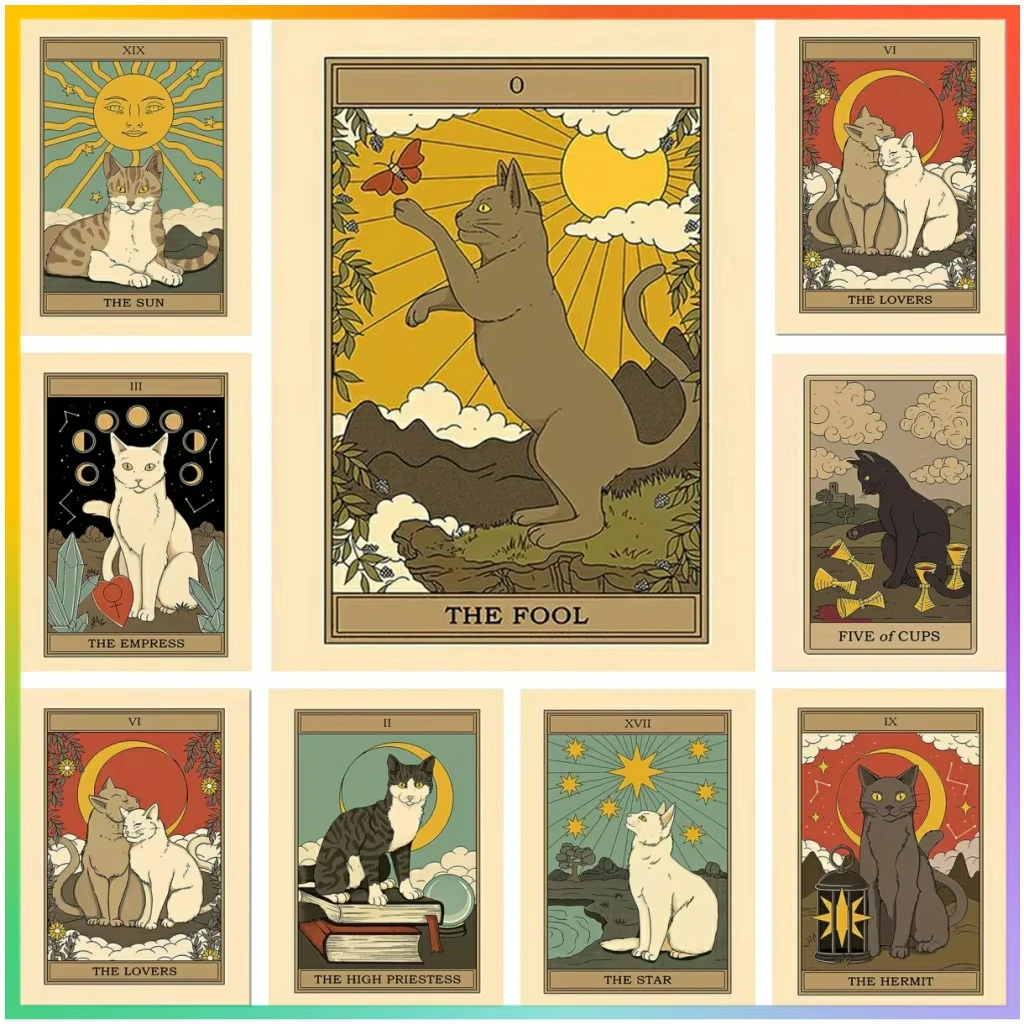 VIKAMA Tarot Secret Wandteppich Sternbild Wächter Katze Sonne, Mond und Sterne Geheimnis Wohnzimmer Meditation Raumdekoration