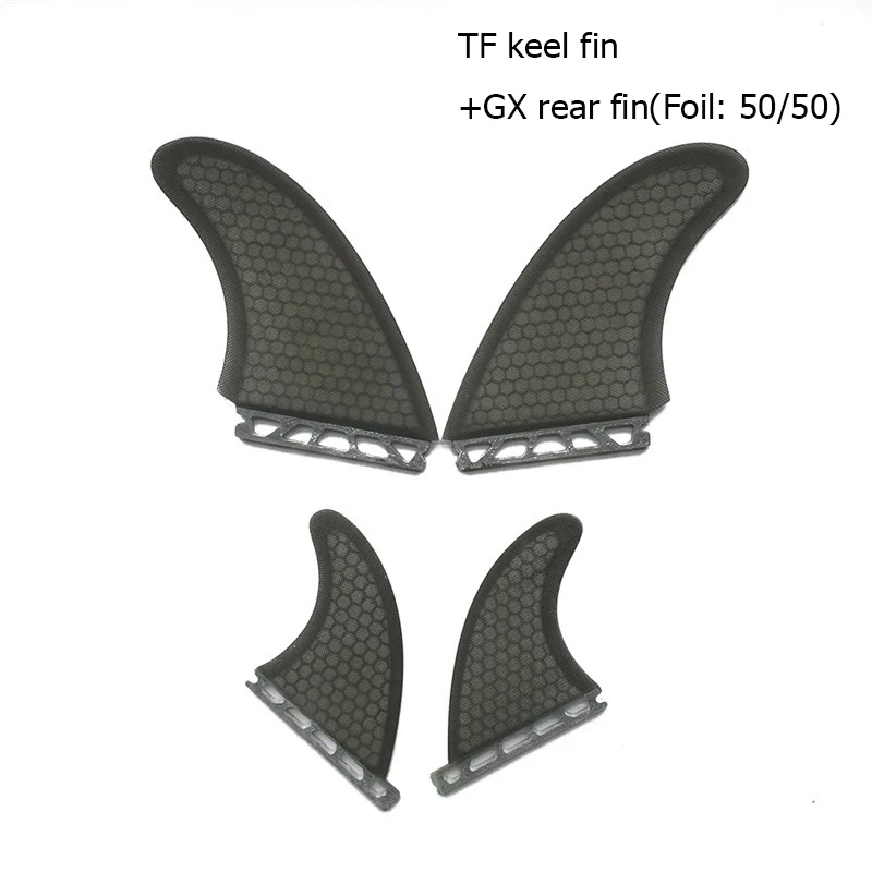 Surf-Single Tabs Fins for Surfboard, Single Fins, Clear or Gray Foil, GX Rear Foil, Foil: 50/50, Set Sell