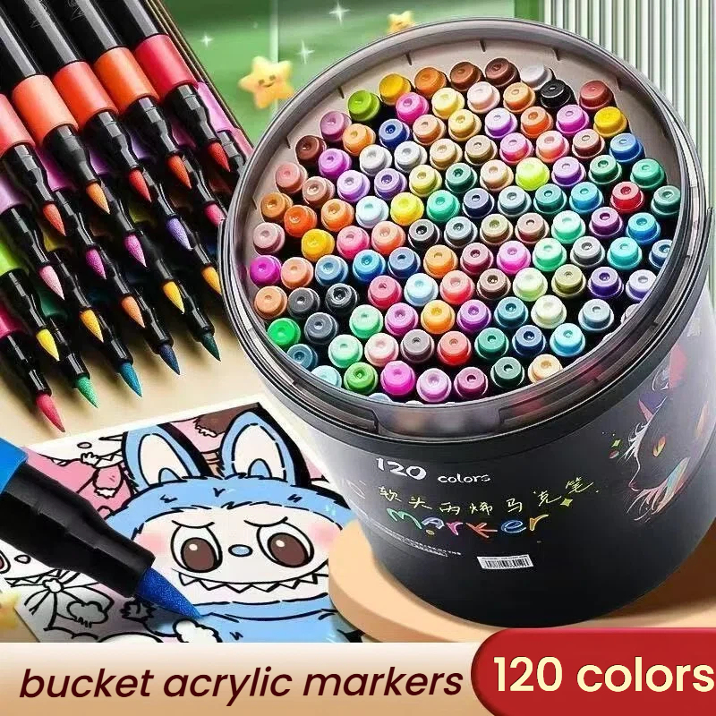 24/36/48/60/80/120 Color Barrel-Packed Marker Set, Professional Art Supplies, Quick-Drying Gel Ink Fine-Tip Markers, Quick-Drying Gel Ink—Pen Tip to Pen Tip, Fine Strokes, Suitable for Scrapbooking, Card Making, Journaling, and Drawing, Soft-Tip Markers