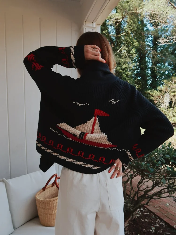 

Повседневные вязаные свитера с принтом, женские свободные свитера с длинными рукавами и лацканами, с открытой строчкой, женские 2026, шикарные весенне-летние женские новые пальто