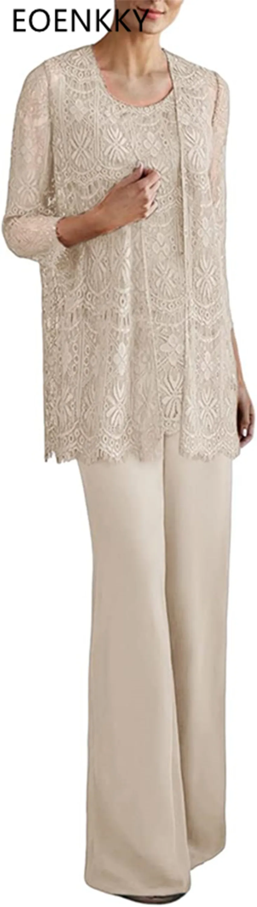 Mother of the Bride Dresses Lace 3-piece Set Mom Set Long Pants Jacket Wedding Guest Dress Elegant Party Dresses for Women 2024