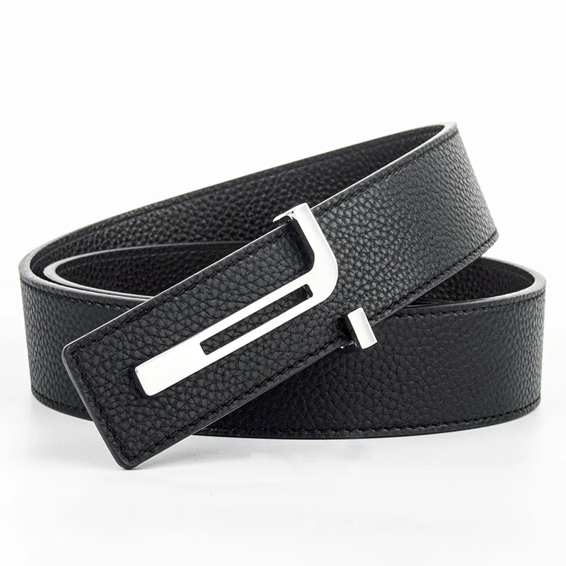 High-end T letter men's belt genuine leather first layer cowhide inner wear smooth buckle formal youth trend men's belt