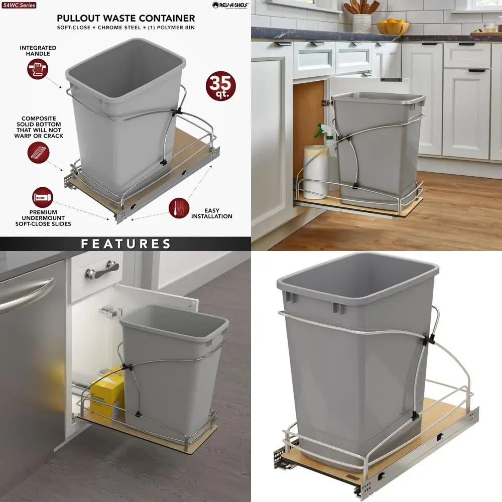 

Серый мусорный бак под шкафом, мягкое закрытие, 35 литров, емкость 8,75 галлонов