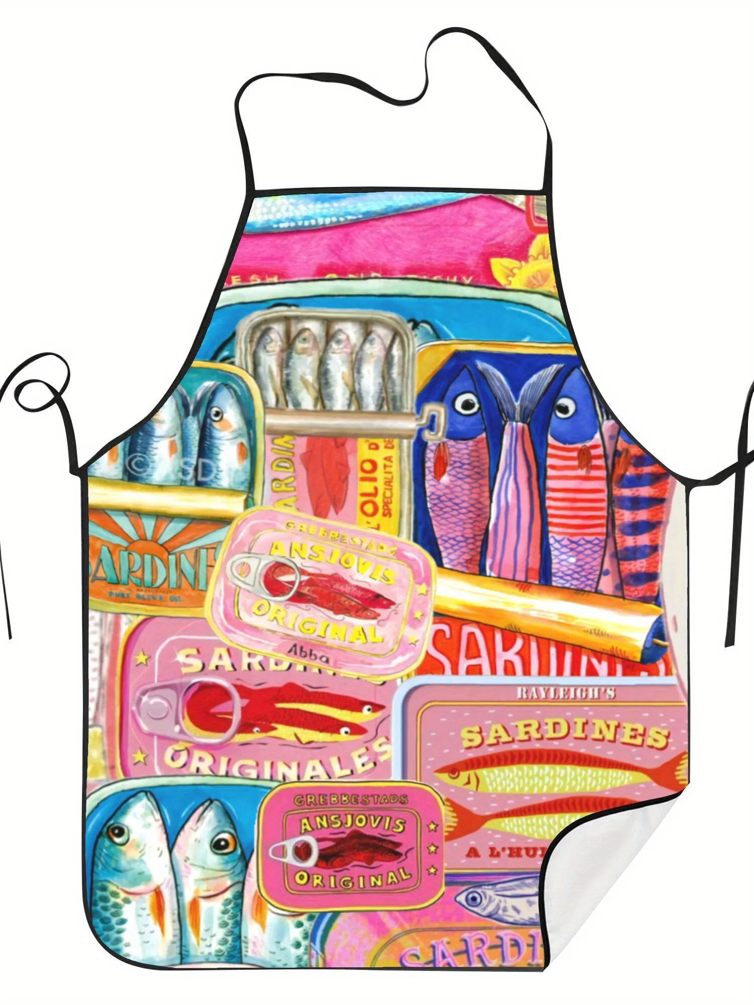 Sardines Creative Design Kitchen Apron - Retro Sardine Can Print with Vintage Labels,Durable Fabric for Cooking & Entertaining