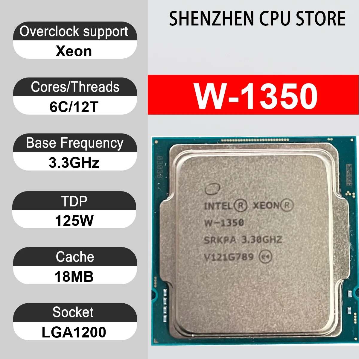 Intel Xeon W-1350 6 Core 12 Thread 3.3GHz 125W 18MB Cache 10nm Rocket Lake-W DDR4-3200 MHz SRK48 LGA1200 UHD Graphics P750