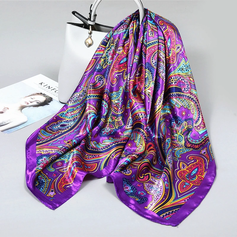 90cm The Four Seasons Fashion Versatile Bohemian style cashew flower Decoration Simulation Silk Scarf Large Square Shawl Scarf