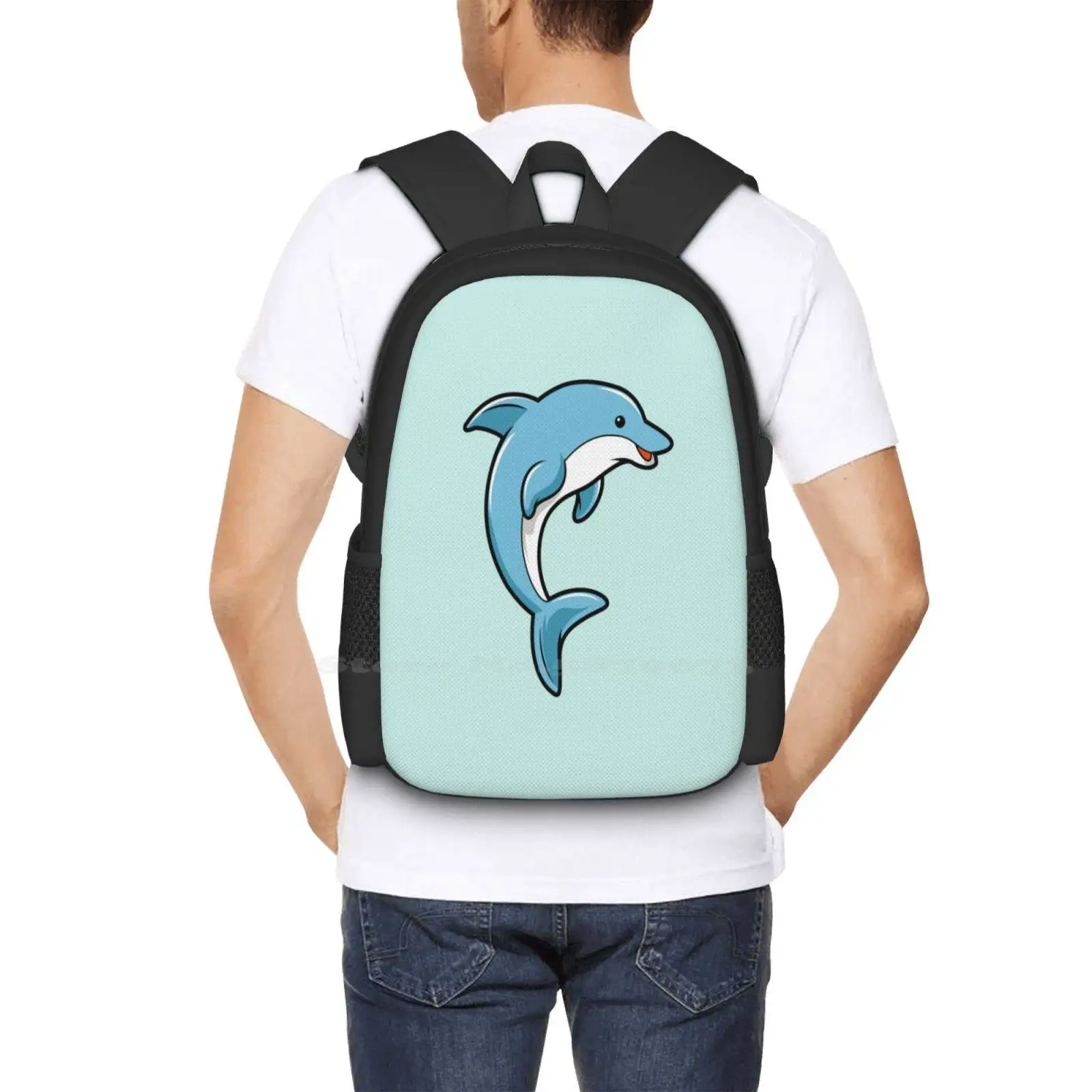 Cute Dolphin Large Capacity School Backpack Laptop Bags Cute Dolphin Dolphins Dolphin Character Animal Ocean River Dolphin Cute