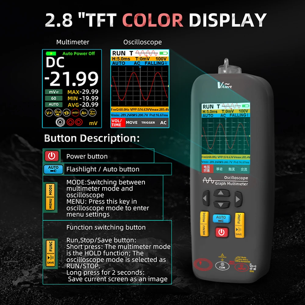 BSIDE Handheld Oscilloscope Multimeter Professional Digital Oscilloscope DC AC Voltage Current Capacitor Ohm Diode Hertz Tester