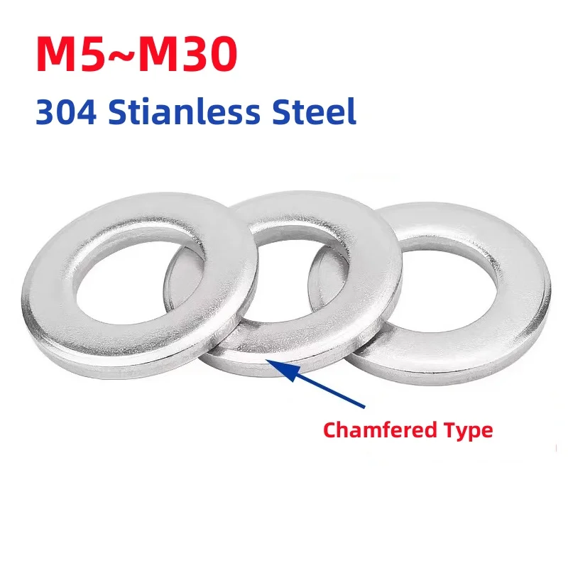 M5~M30 304 Stianless Steel GB97.2 Chamfered Flat Pad Metal Gasket Meson Sealing Plain Washers Spacer Shim