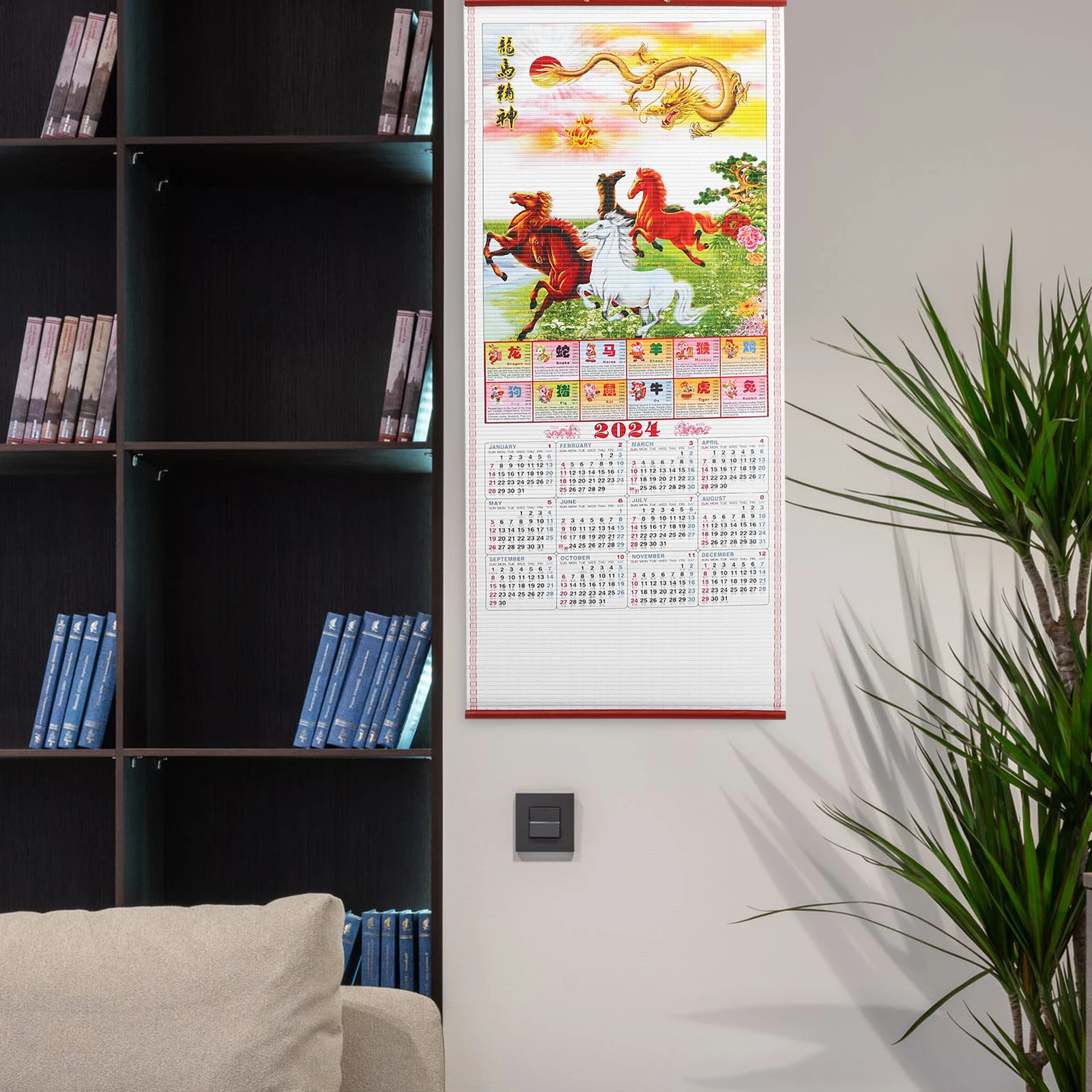 

Imitation Rattan Hanging Scroll Calendar 2024 Zodiac Monthly Planner Clear Printed Home Office WallAccessory