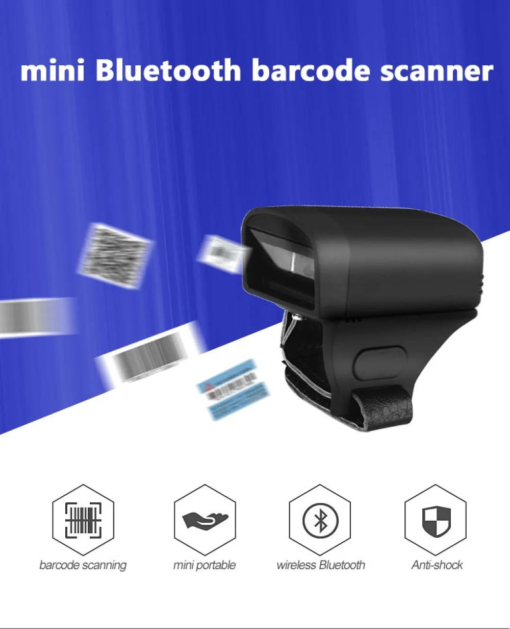 Супер мини-пальцевый носимый сканер штрих-кода портативный 1D 2D Qr сканер штрих-кода Bt Usb беспроводной сканер штрих-кода