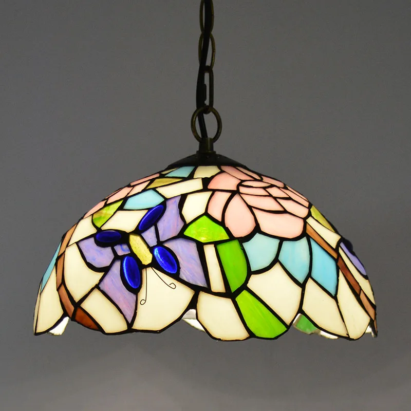 Tiffany Stained Glass Pendant LED Medium Ceiling Light Single Bulb Fitting