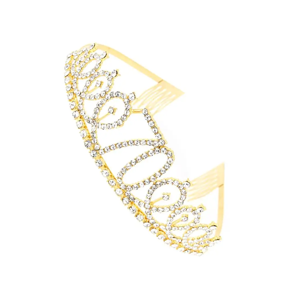 

Birthday Crown Golden Alloy Decorative Hair Number Rhinestone European Accessories Glamorous Queen Style