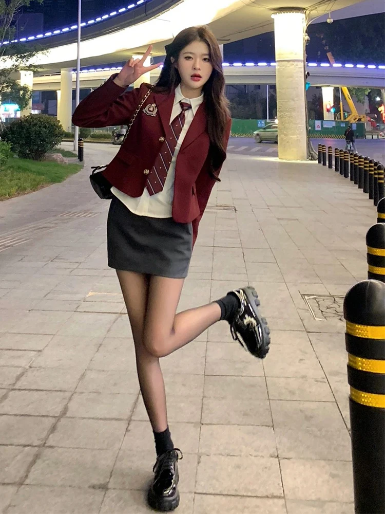 Coréen Sle automne femmes doux et Cool école orm irt costume ort jupe t-shirt pièce ensemble taille haute trajet Dr