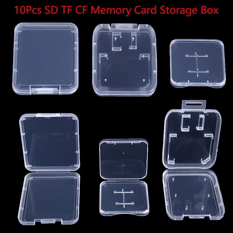 10Pcs Transparent SD TF CF Memory Card Storage Box Holder Box New Individual Protective Case Memory Card Clear Plastic Case