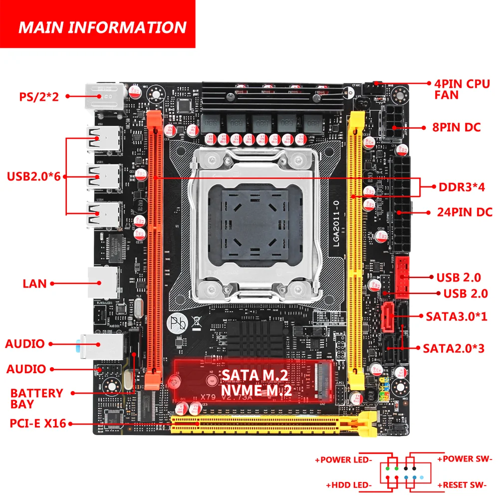 Imagem -04 - Motherboard Lga 2011 Suporte Intel Xeon e5 v1 v2 Core Cpu Ddr3 Ecc Ram Memória Nvme M.2 17*19cm Placa-mãe X79