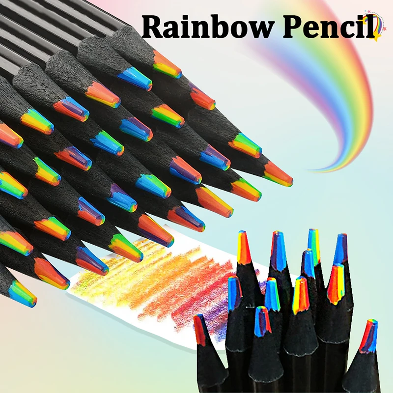 10 stücke Farbe Kreative Regenbogen Kern Bleistift Schwarz Holz Farbe Malerei Graffiti Werkzeuge Student Geschenk Schreibwaren Schule Bürobedarf