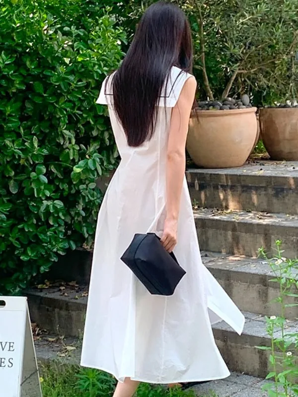 

Summer New Sle Korean Japanese College Sle Navy Collar Sa Waist Cinching Dr Women's Long Skirt Vest Dr