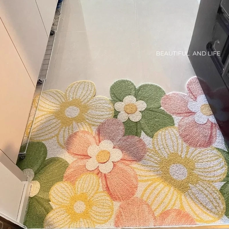 

Silk Ring PVC Material Small Flower Entrance Door Mat Entrance Mat Waterproof Wear-resistant Anti Slip Rugs Bathroom Floor Mat