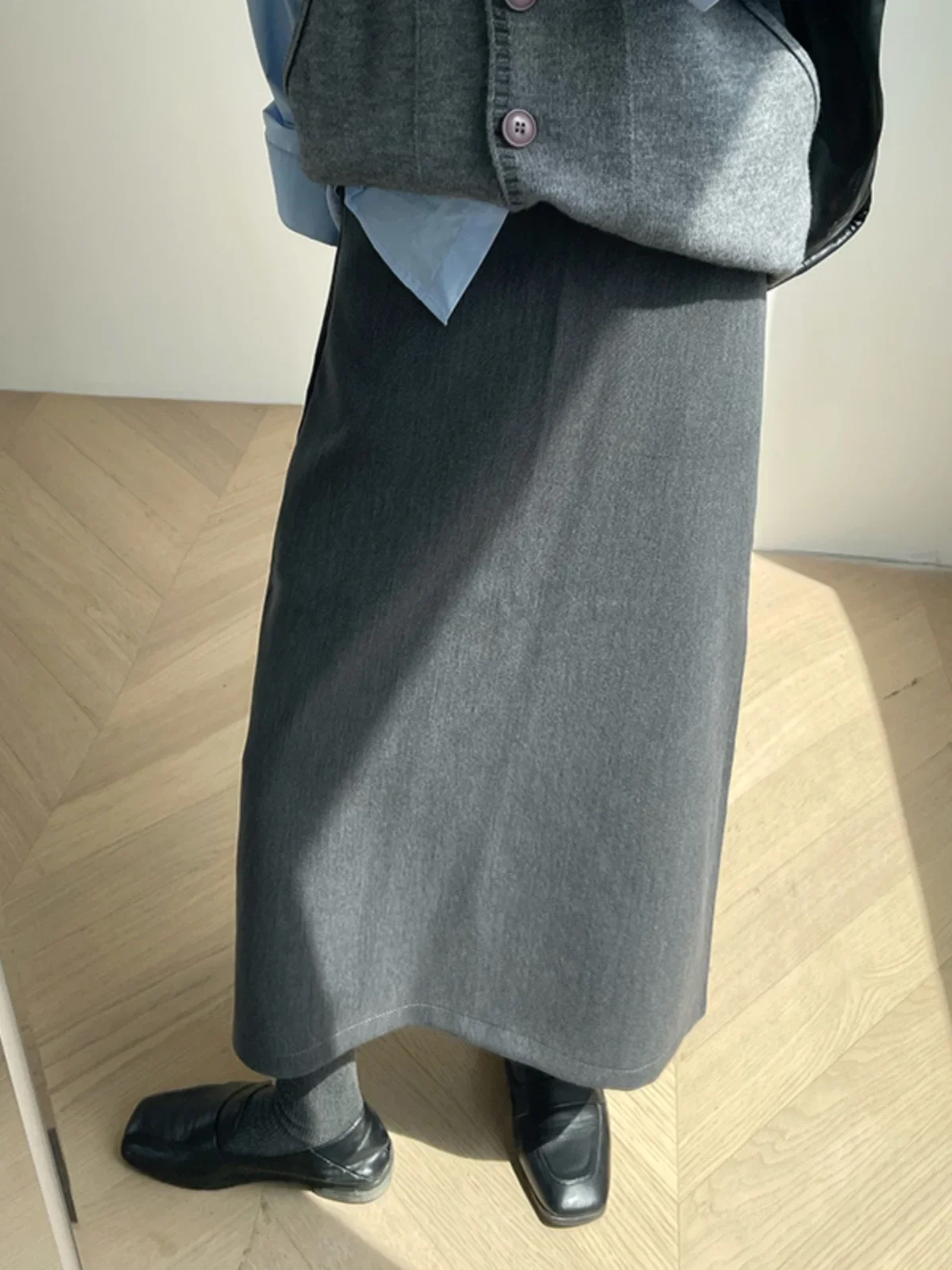 Skirt 2024 autumn and winter new style gray back slit suit skirt short skirt