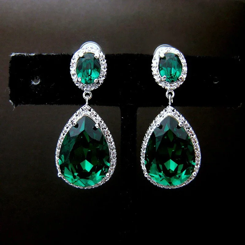 Huitan Einfache und Elegante dame Ohrringe mit Birne Zirkonia Eternity Blau/Grün Ohrringe Täglichen Verschleiß Partei schmuck