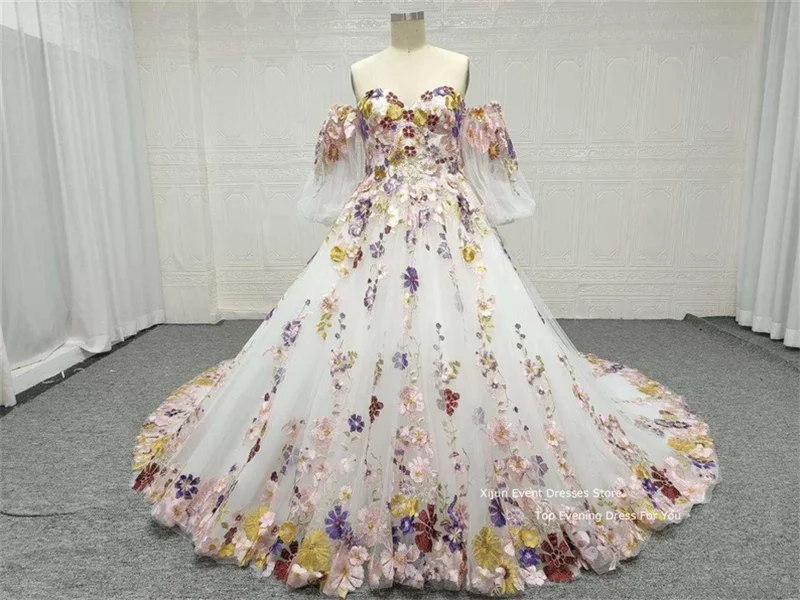 Xijun Elegant Evening Dress Flower Lace Wedding Dress Prom Dresses Fairy Sweetheart Prom Gowns Cap Sleeves Vestidos 2023 Women