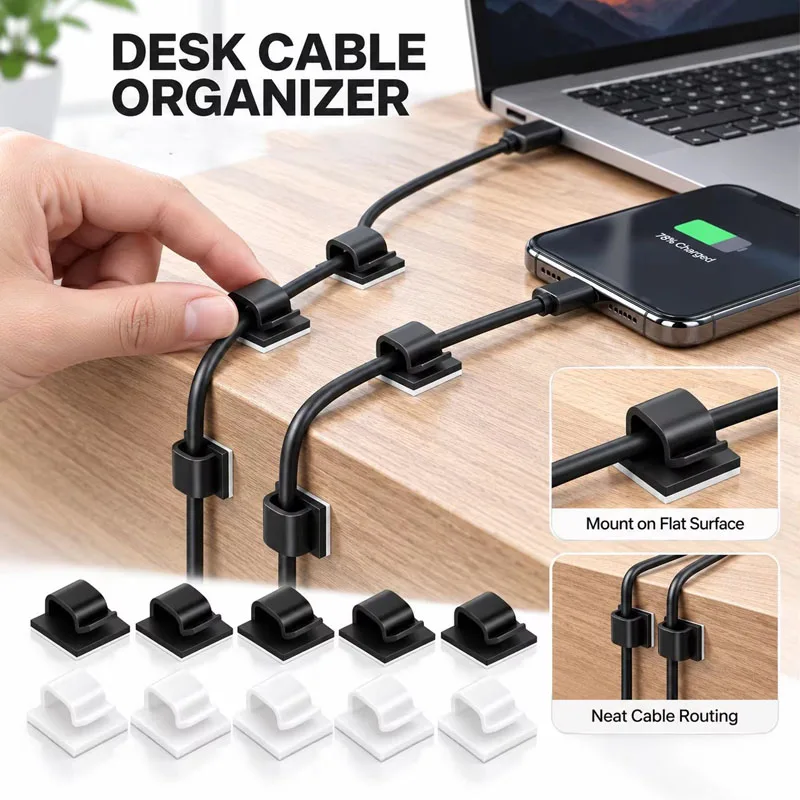 10-150Pcs Cable Organizer Clips for USB Charging Data Lines Bobbin Winder Wall Mounted Wire Holder Self-adhesive Wire Clip