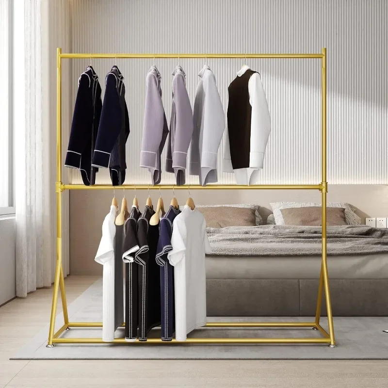 Gold Clothing Rack 2 Tier Hanging Rack Gold Metal Clothes Rack for Boutique Retail-59''L