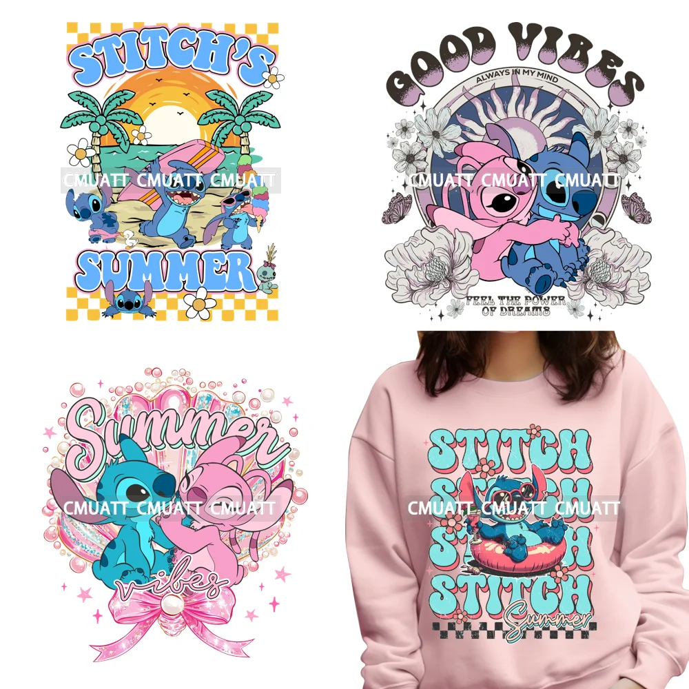 

Good Vibes Cartoon Summer Vacation Plam Beach Coquette Bow Iron on DTF Thermal Transfers Stickers Ready to Press for Clothing