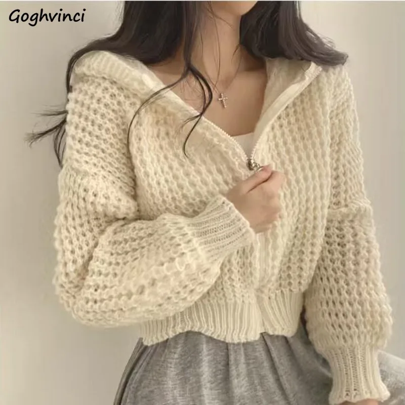 Cardigans for Women Autumn Cute Hooded Crop Girlish Sweaters  Baggy Fashion Tender Female Korean Style Leisure Knitwear