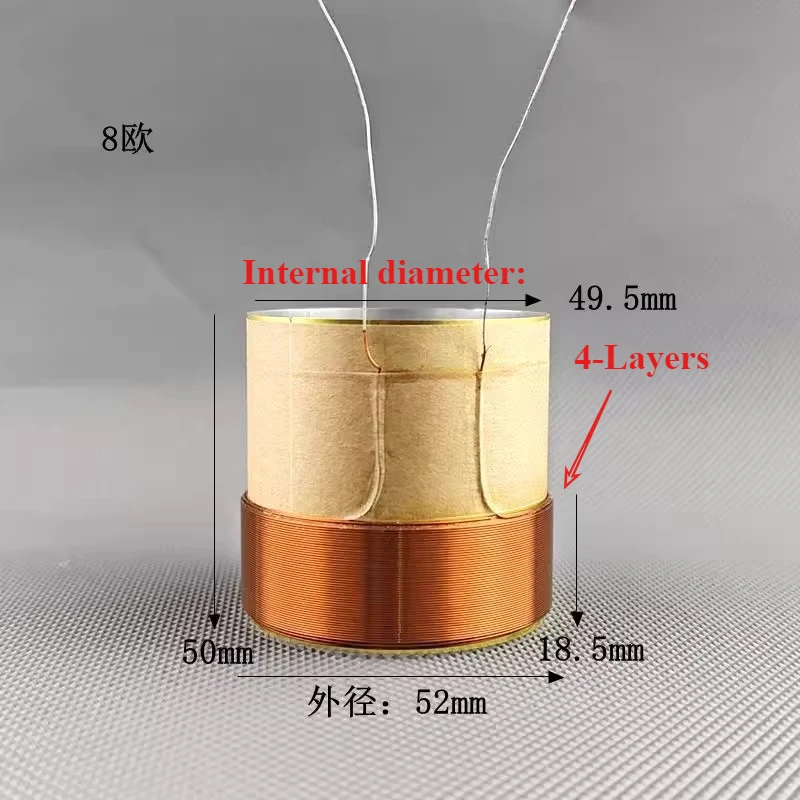 1Pcs 49.5mm  ASV 4-Layers 8Ohm Round Copper Wire Bass Speaker Voice Coil Woofer Sound Driver Loudspeaker Repair Parts