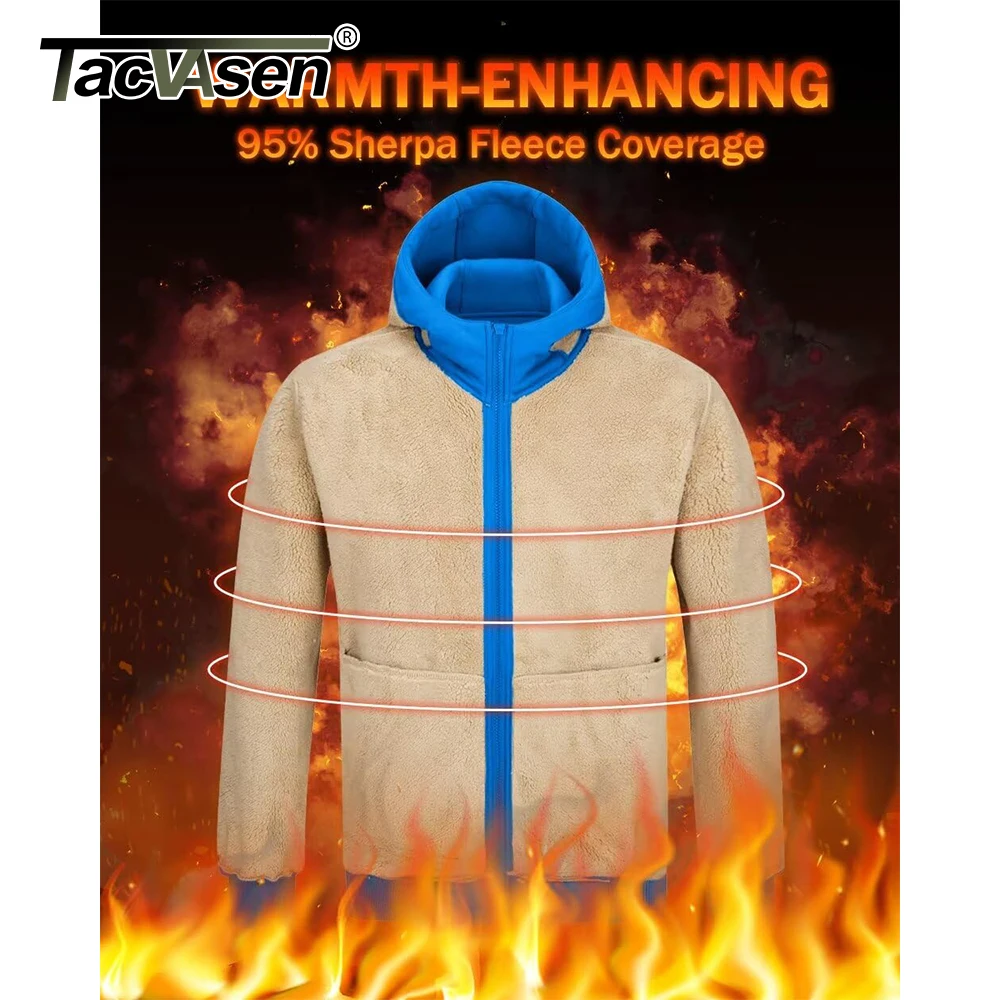 TACVASEN Men\'s Fleece Lined Sherpa Jacket Soft Warm Full Zip Up Windproof Hoodie Jacket Casual Heavy Thermal Coats
