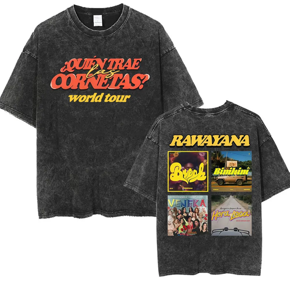 Rawayana Donde Es El After 2026 New Album T Shirts Men Women Vintage Washed Short Sleeve T-shirt Summer Tops Cotton T Shirt
